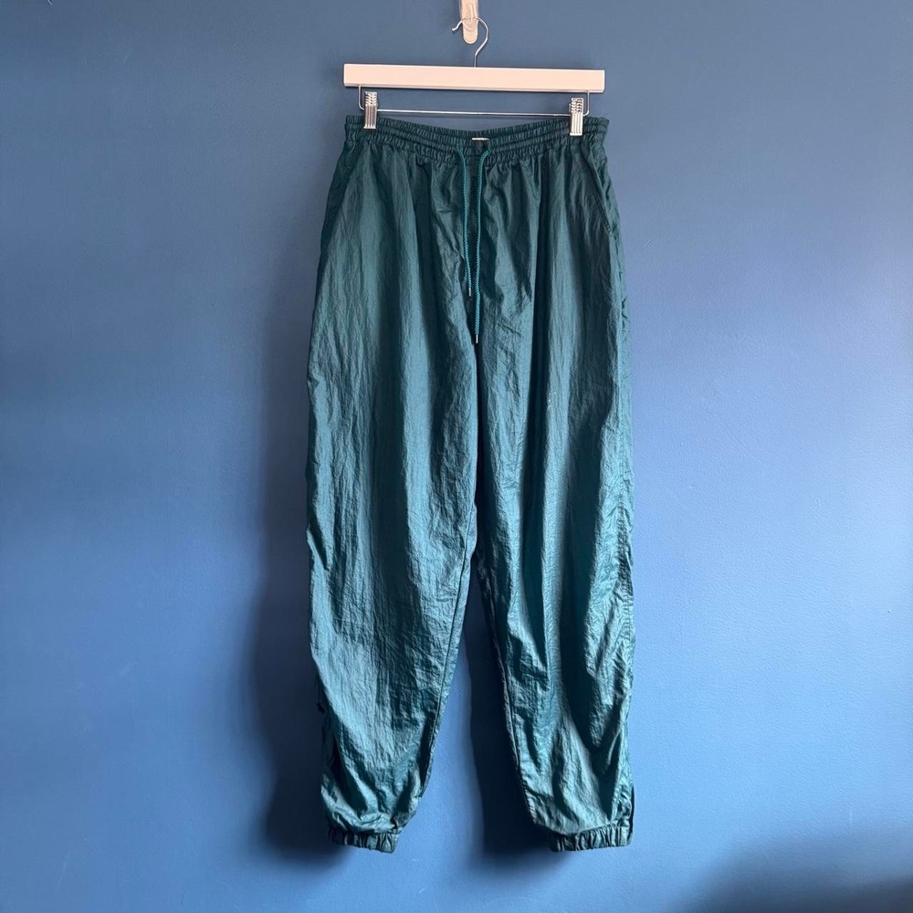 Vintage Nylon Joggers Women's Size Medium Teal Blue Lined Drawstring Retro